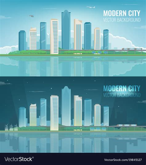Day And Night Urban Landscape Modern City Vector Image