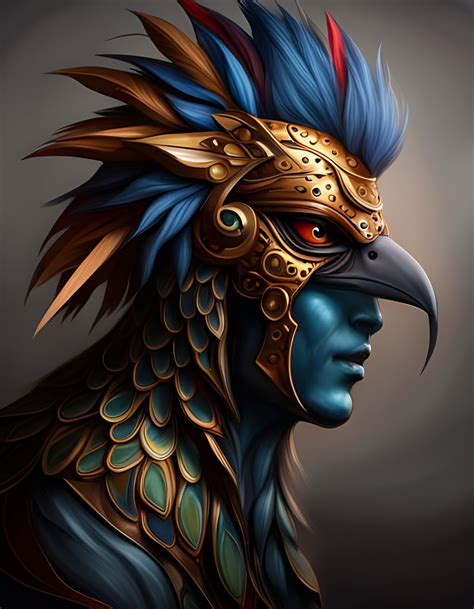 Humanoid Avian Alien Bird King Warrior Yellow Beak Blue Skin Red Mohawk Feathers Majestic