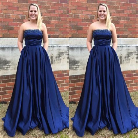 Strapless Navy Blue Prom Dress With Pockets Prom Dresses Navy Blue
