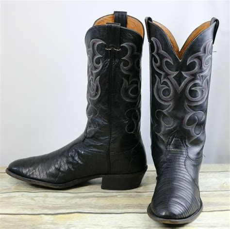 Black Lizard Leather Cowboy Boots Nocona Mens 12 D Vintage Western