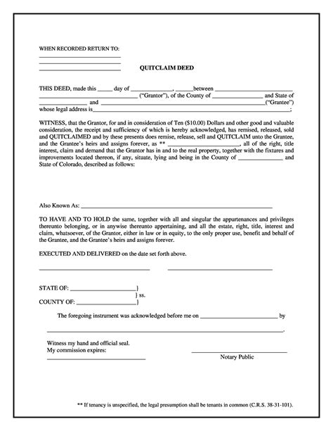 Printable Example Of A Quit Claim Deed Completed Open The Sample Of