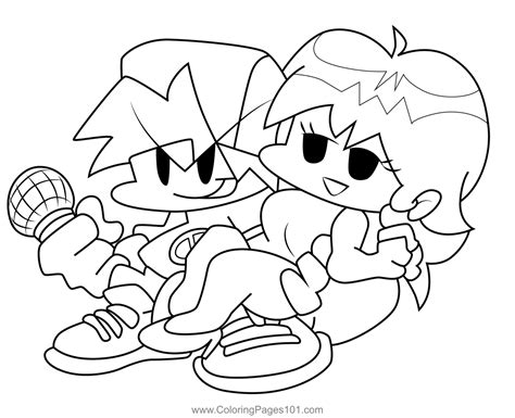 Boyfriend Holding Girlfriend Friday Night Funkin Coloring Page