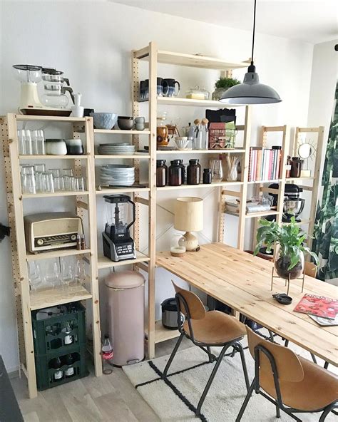 desain interior dapur minimalis unik  rak meja kayu jadi satu
