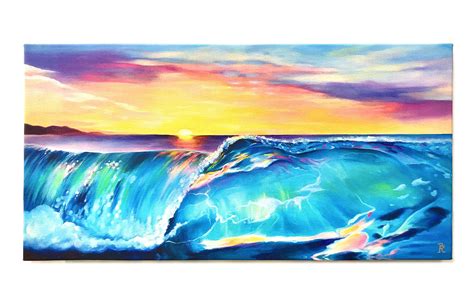 Sunset Wave Painting Pine Trees Wave Surf Art Print Kauai Etsy Surf