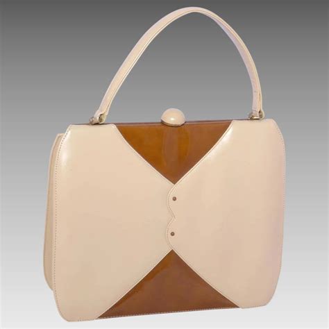 Vintage 1960s Palizzio Very New York Leather Handbag Two Tone Beige