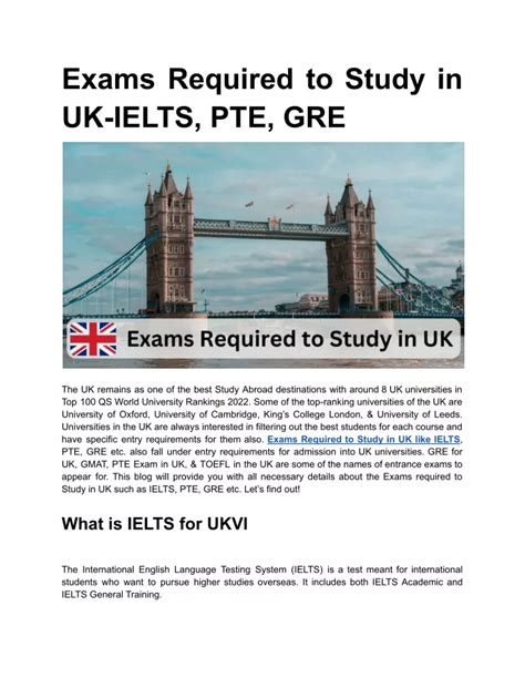 Ppt Exams Required To Study In Uk Ielts Pte Gre Powerpoint