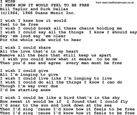 Peter Paul And Mary Song I Wish Lyrics