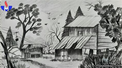 Scenery Drawing In Pencil।how To Draw A Scenery With Pencil Shading