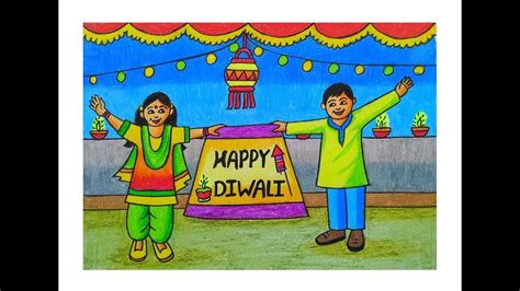 How To Draw Deepavali Celebration Drawing Indian Festival Memory