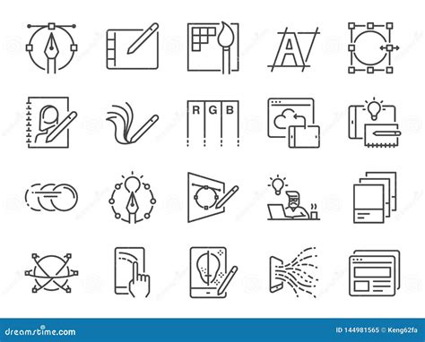 Digital Design Line Icon Set Included Icons As Graphic Designer