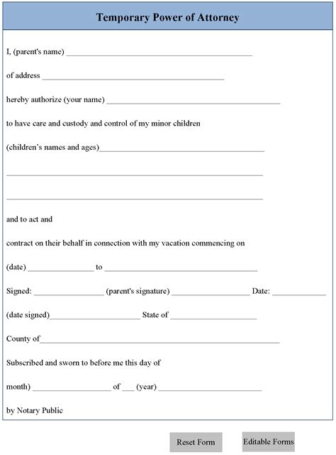 Temporary Power Of Attorney Form Editable Forms
