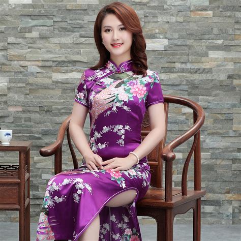 Elegant Women Ankle Length Cheongsam Rayon Sexy High Split Qipao Traditional Mandarin Collar