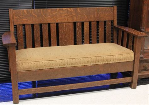 Stickley Oak Slat Back Settle Unsigned Lot 7021a Craftsman Style