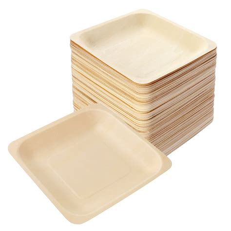 Rosenice 100pcs Square Disposable Wooden Plate Party Plates Tableware