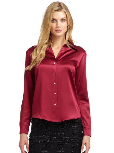 Lafayette 148 New York Silk Satin Blouse In Red Lyst