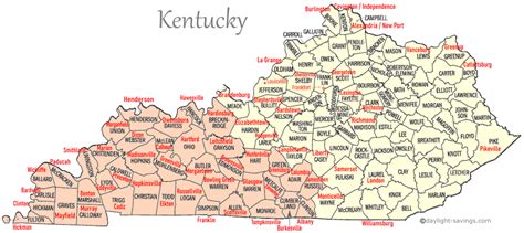 Kentucky Time Zone Map Counties And Seats In Kentucky By Time Zone