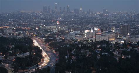 Ultra Hd 4k Los Angeles Skyline Aerial View Hollywood By Dusk