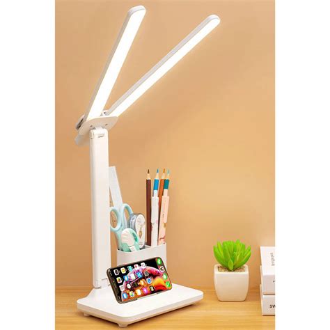 Rechargeable Foldable Double Head Led Desk Lamp 3 Levels Touch Dimmable