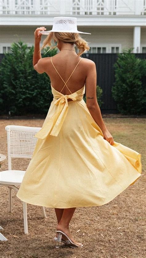Yellow Surplice Backless Bowknot Dress
