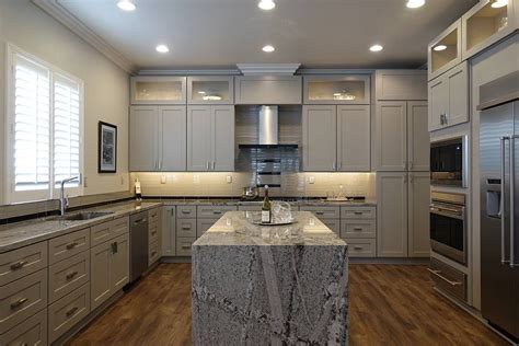 Grey Stained Cabinets In Kitchen