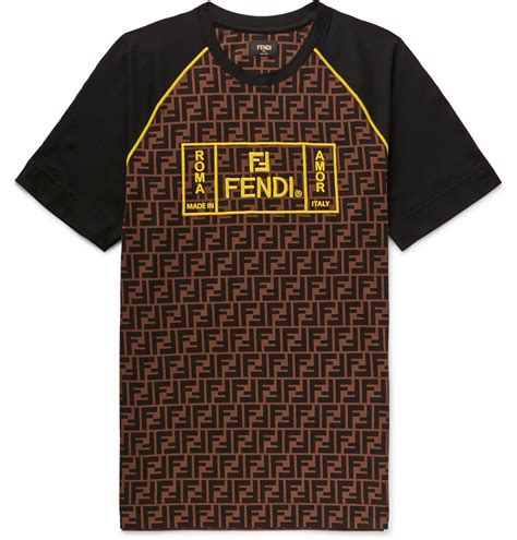 Fendi Logo Embroidered Cotton Jersey T Shirt Men Brown The
