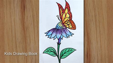 How To Draw A Butterfly Sitting On A Flower Step By Step Drawing For