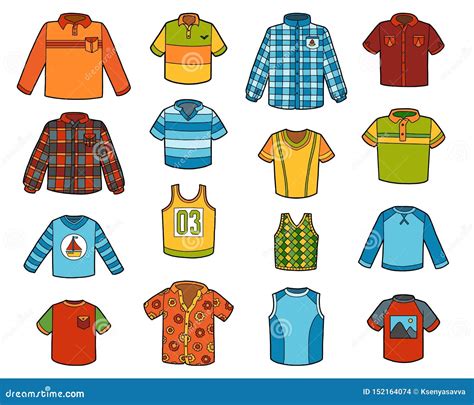 Vector Set Of Shirts Collection Of Cartoon Clothes Stock Vector