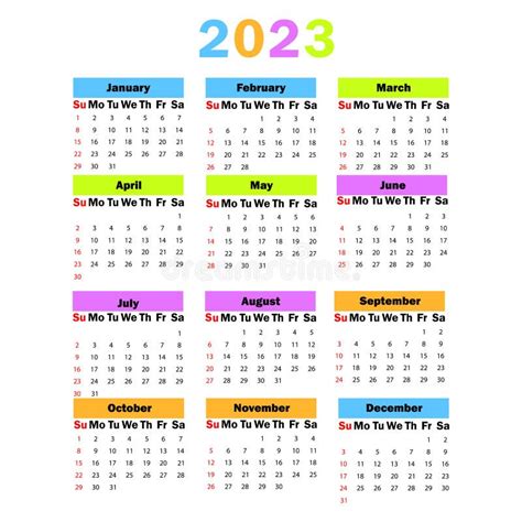 Colorful Calendar 2023 Business Plan Schedule Week Starts Monday