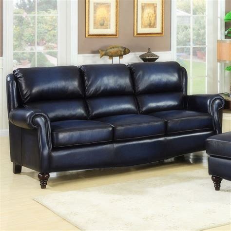 Dark Blue Leather Leather Sofa Living Room Blue Leather Sofa Blue