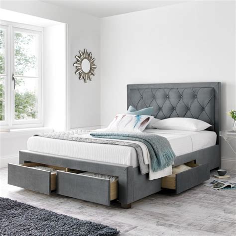Woodbury Grey Fabric 4 Drawer Storage Bed Frame 5ft King Size