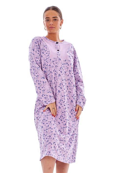 Ladies 100 Cotton Thermal Nightdress Long Sleeve Floral Print Warm