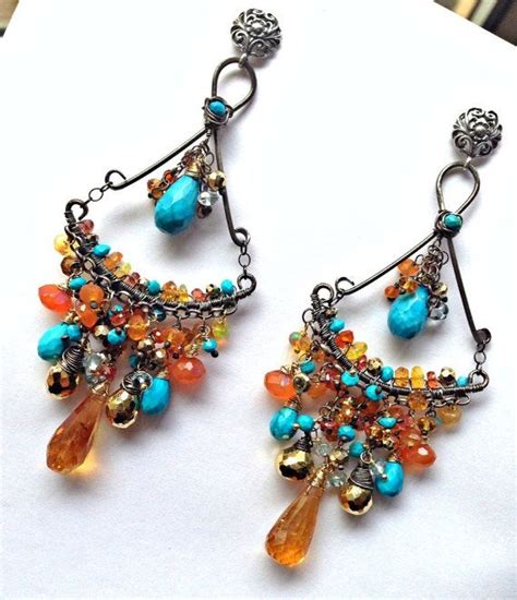 Colorful Gemstone Chandelier Earring Turquoise Multicolor Chandelier