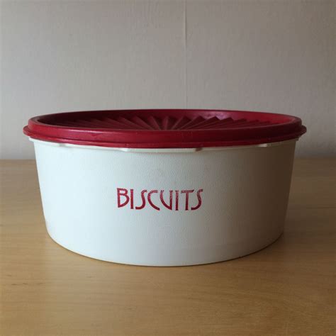 Vintage Biscuit Tupperware Tub With Red Sunburst Lid Etsy UK