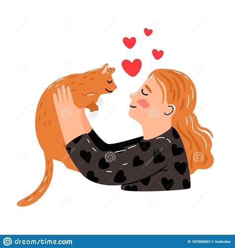 Female Hugs Cat Stock Vector Illustration Of Flat Funny 187868653