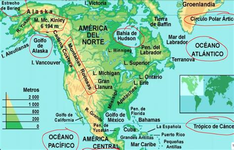 América Del Norte Y Sur Mapa Físico 6º Primaria Del Colegio Puerta
