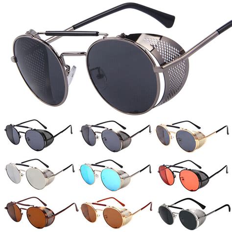 Vintage Round Steampunk Sunglasses Retro Gothic Side Shield Metal Frame Eyewear Ebay