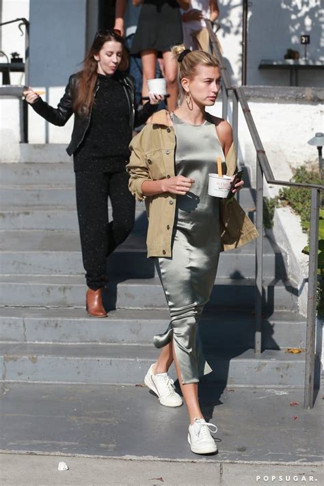 what do you wear for froyo with your mother in law hailey baldwin says a slip dress silver