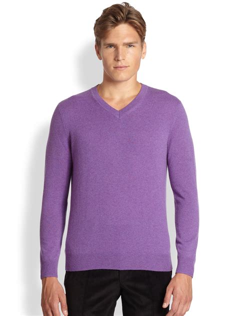 Saks Fifth Avenue Cashmere V Neck Sweater In Purple For Men Lyst