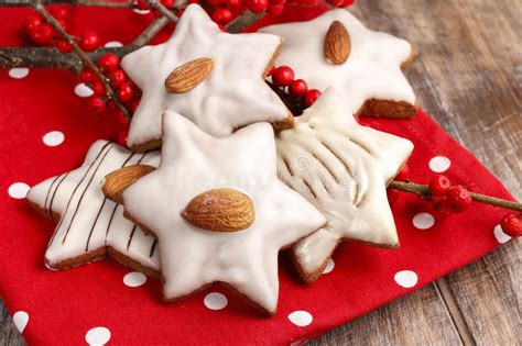Maple cinnamon star cookie decorations. Gingerbread Cookies In Star Shape Decorated With Almonds Stock Image - Image of decorative ...
