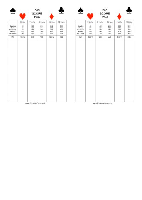 Free Printable 500 Card Game Score Sheets Printable Templates