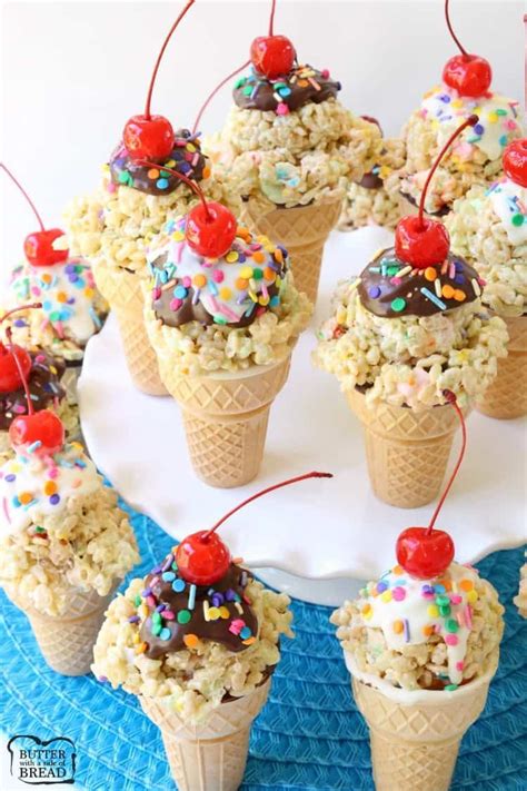 Rice Krispie Ice Cream Cones Are Easy To Make Super Cute Too Gooey Marshmallow Treats Topped