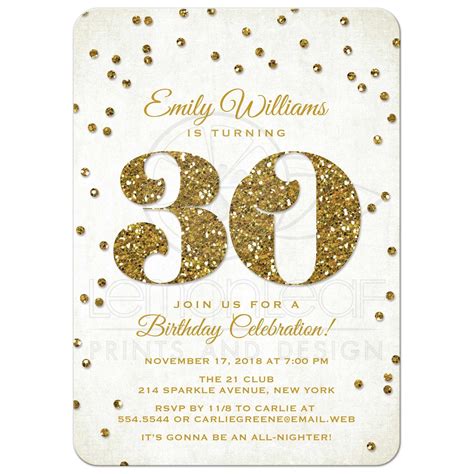 30th Birthday Party Invitations Gold Glitter Look Confetti