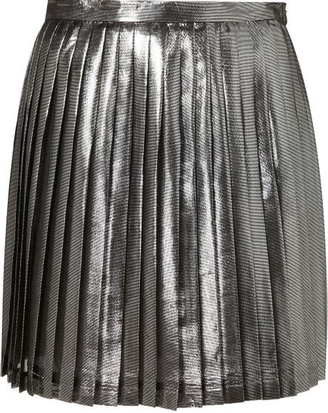 Topshop Premium Metallic Pleat Skirt In Silver Lyst