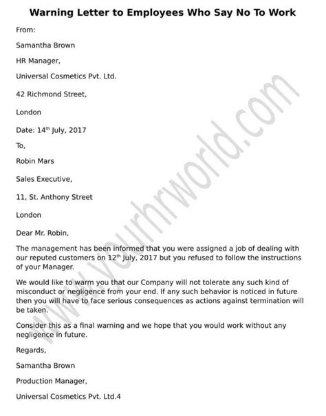 Warning Letter To Employees Refusing To Work