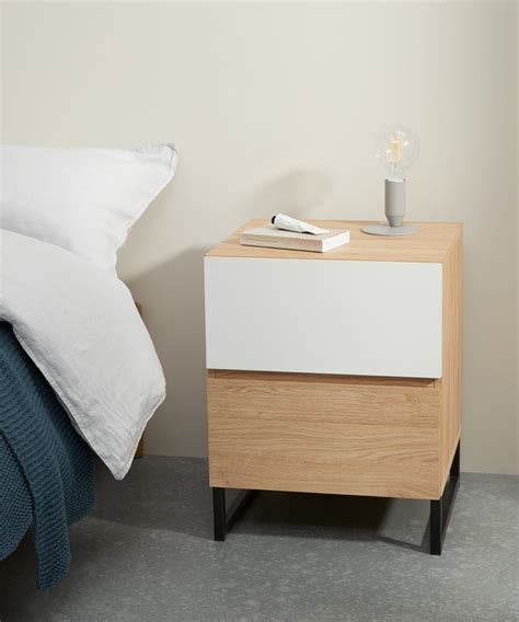 Hopkins Bedside Table Oak Effect And White Led Furniture
