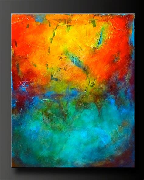 Abstract Contemporary Painting Red Orange Yellow Aqua Turquoise
