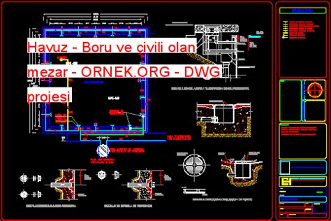 Havuz Boru ve çivili olan mezar dwg projesi Autocad Projeler