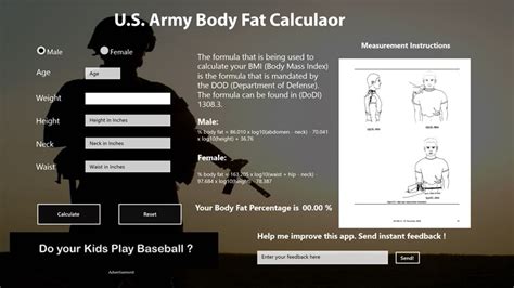 Us Army Body Fat Calculator For Windows 8 And 81