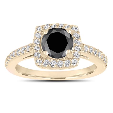 Fancy Black Diamond Engagement Ring 14k Yellow Gold Pave Halo 141
