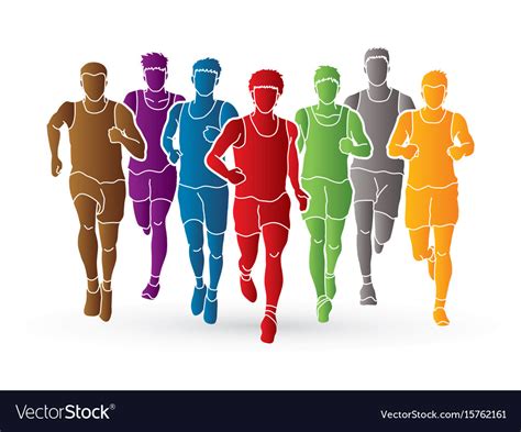 marathon runners group of people running men run vector image